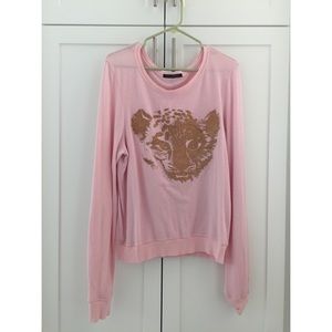WILDFOX COUTURE RARE GLITTERY CHEETAH BAGGY BEACH JUMPER - SMALL - PINK & GOLD